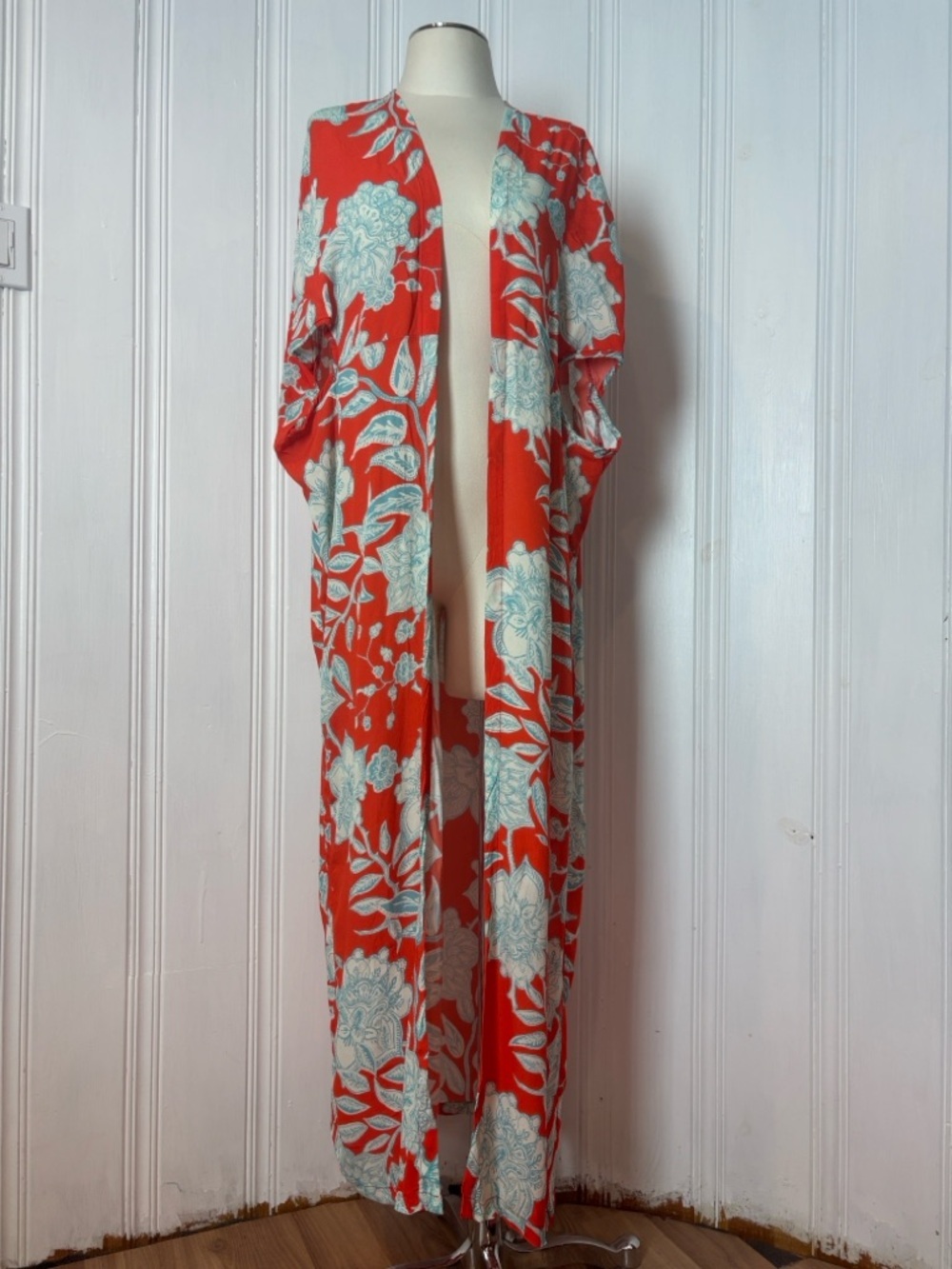 BEL KAZAN Boho Floral Maxi Duster Kimono Cover-Up One Size